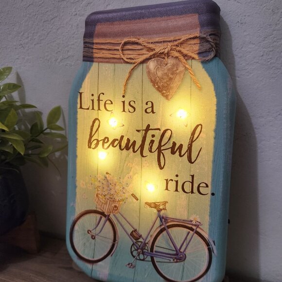 Farmhouse Lighted Canvas Mason Jar LIFE IS BEAUTIFUL RIDE Wall Decor 11" H - Picture 5 of 5